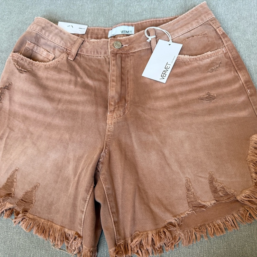Vervet Women's Tan Frayed Jean Shorts NWT